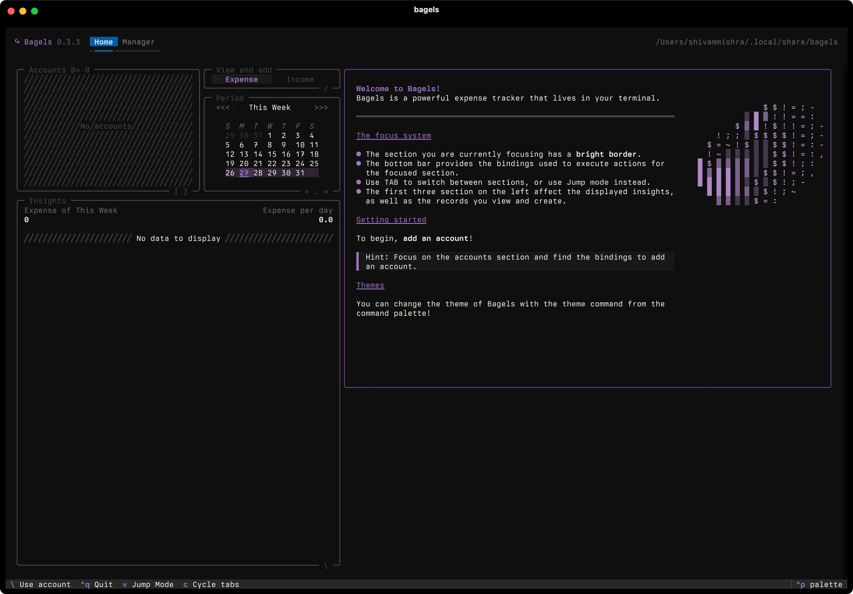 Screenshot of terminal app called Bagels