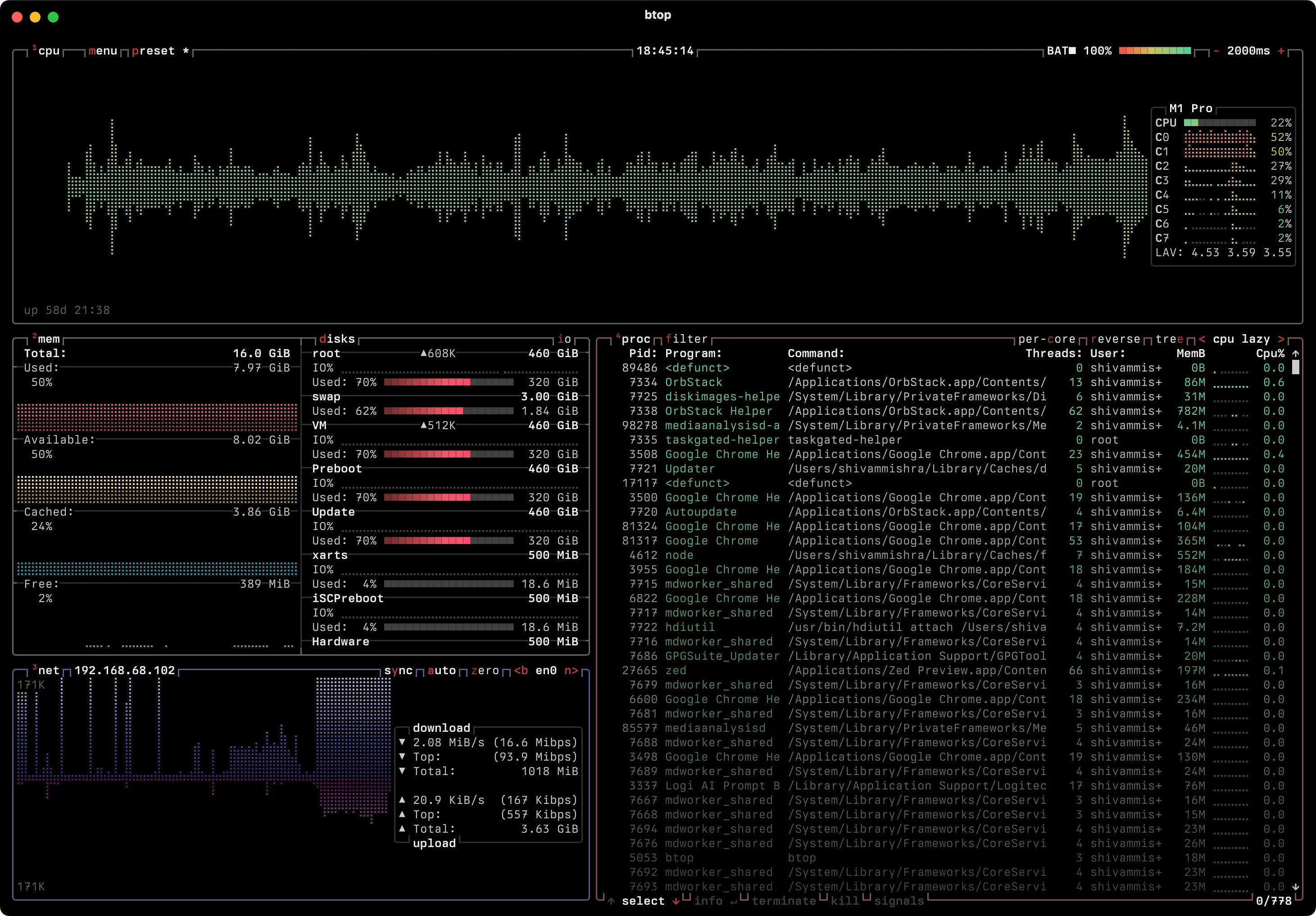 Screenshot of terminal app called btop