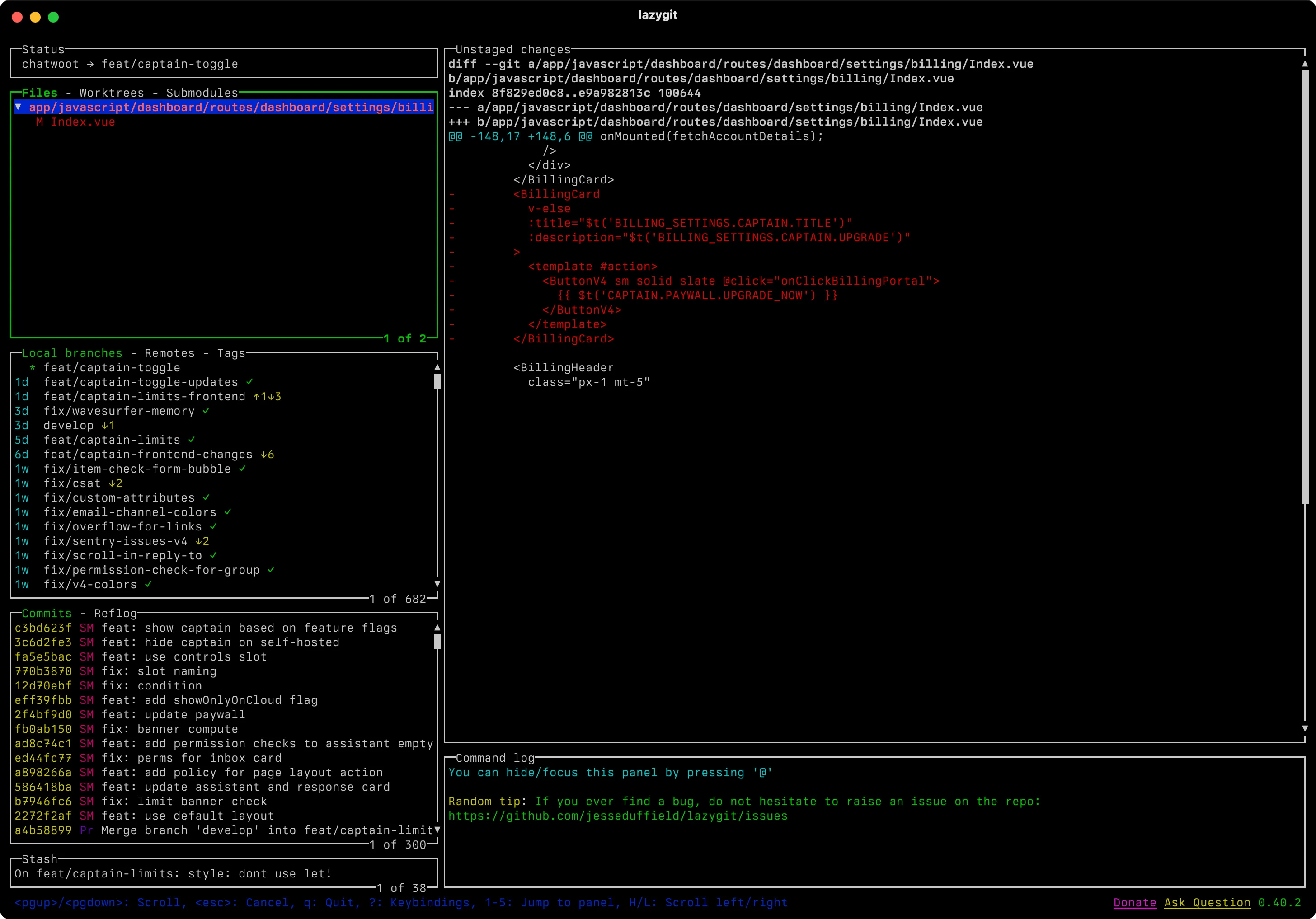 Screenshot of terminal app called lazygit