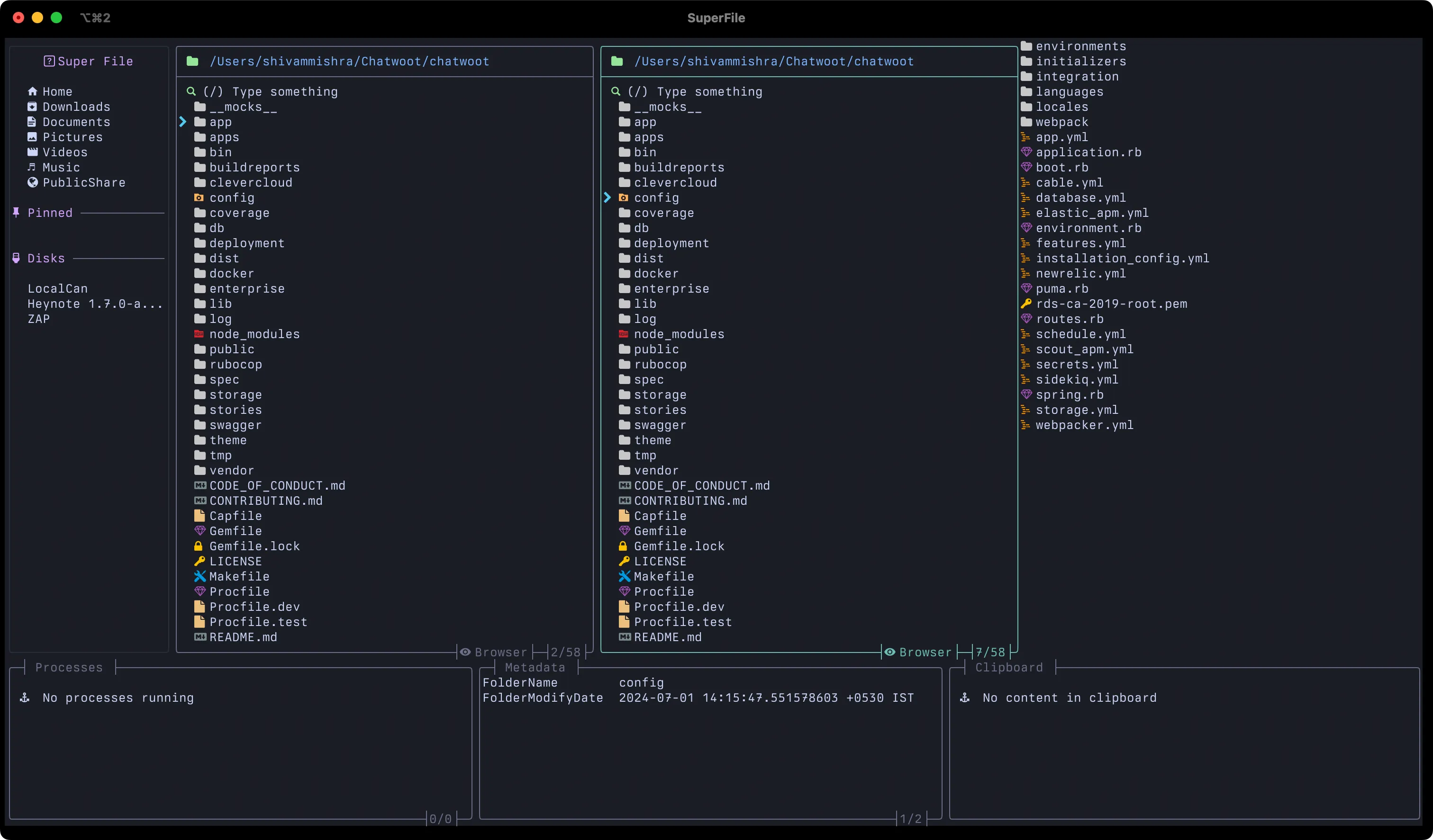 Screenshot of terminal app called superfile