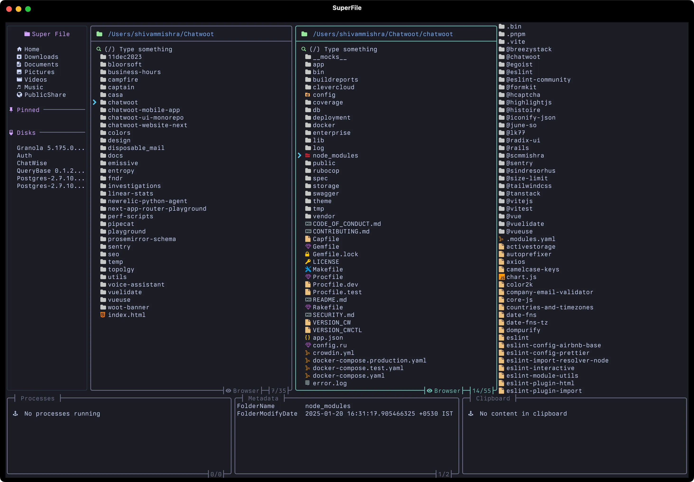 Screenshot of terminal app called superfile